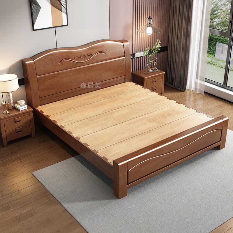 新中式全实木床榫卯结构1.8米单双人床1.5现代简约出租屋床经济型