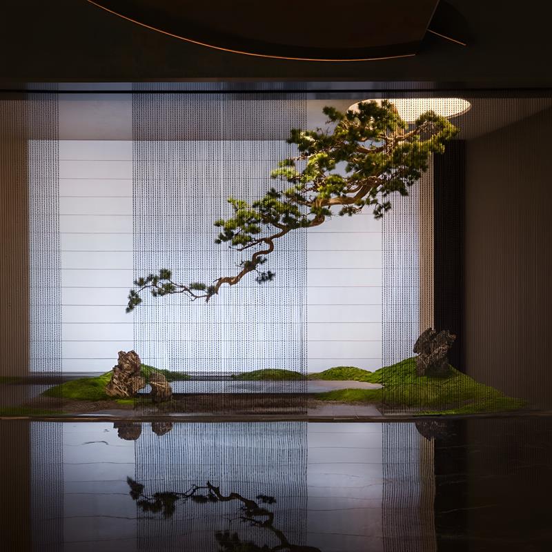 彷真悬挂松树迎客松假树彷真树商业空间造景悬挂植物中式室内装饰