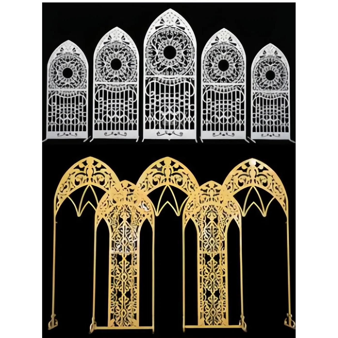 新款婚庆道具布置苏格兰摩天轮五连门舞台背景铁艺雕刻五连门屏风