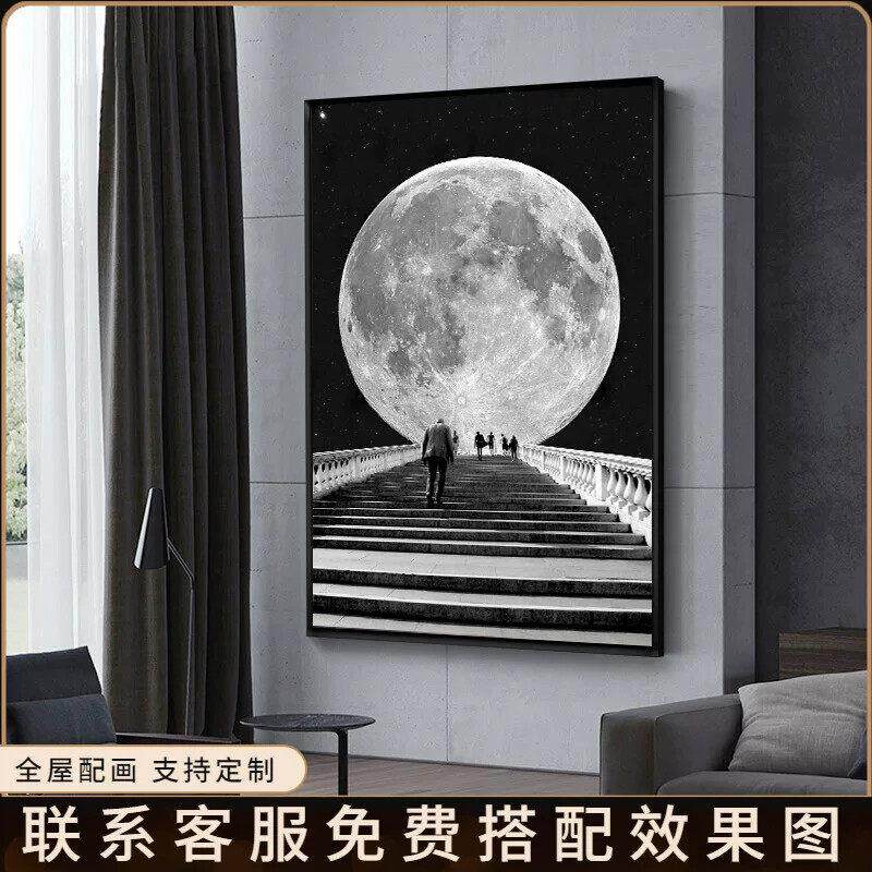 超大尺寸黑白灰装饰画客厅沙发背景墙玄关挂画巨幅现代简约落地画