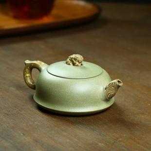 宜兴纯全手工紫砂壶名家正宗柱础壶豆青砂绞泥泡茶壶单壶茶具套装