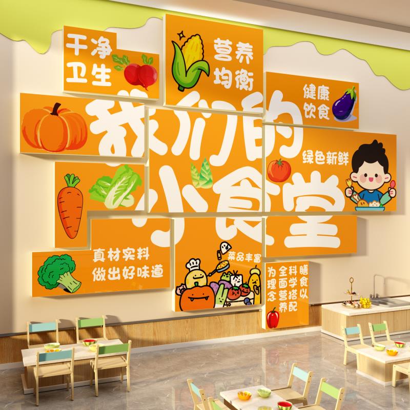 幼儿园食堂文化墙面贴小饭桌厨房餐厅布置环创午托管中心形象装饰