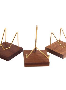 黄铜配黑胡桃木水晶底座晶体矿物奇石岩石展示架小摆件玻璃球托