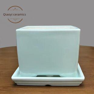 宜兴精品紫砂花盆直口方形托盘底座简单风格大直径经典陶瓷盆景花