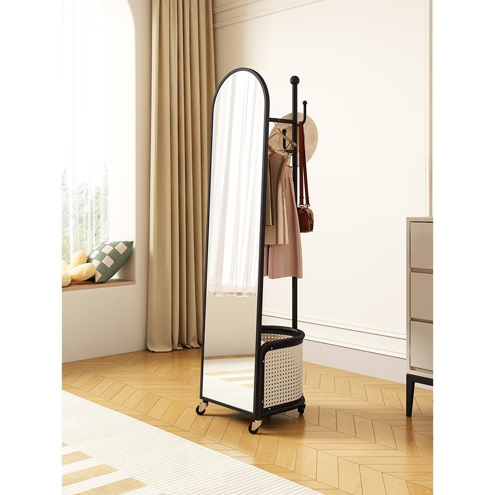 衣帽架子可旋转试衣镜带衣帽架全身镜中古风落地挂衣架一体可移动