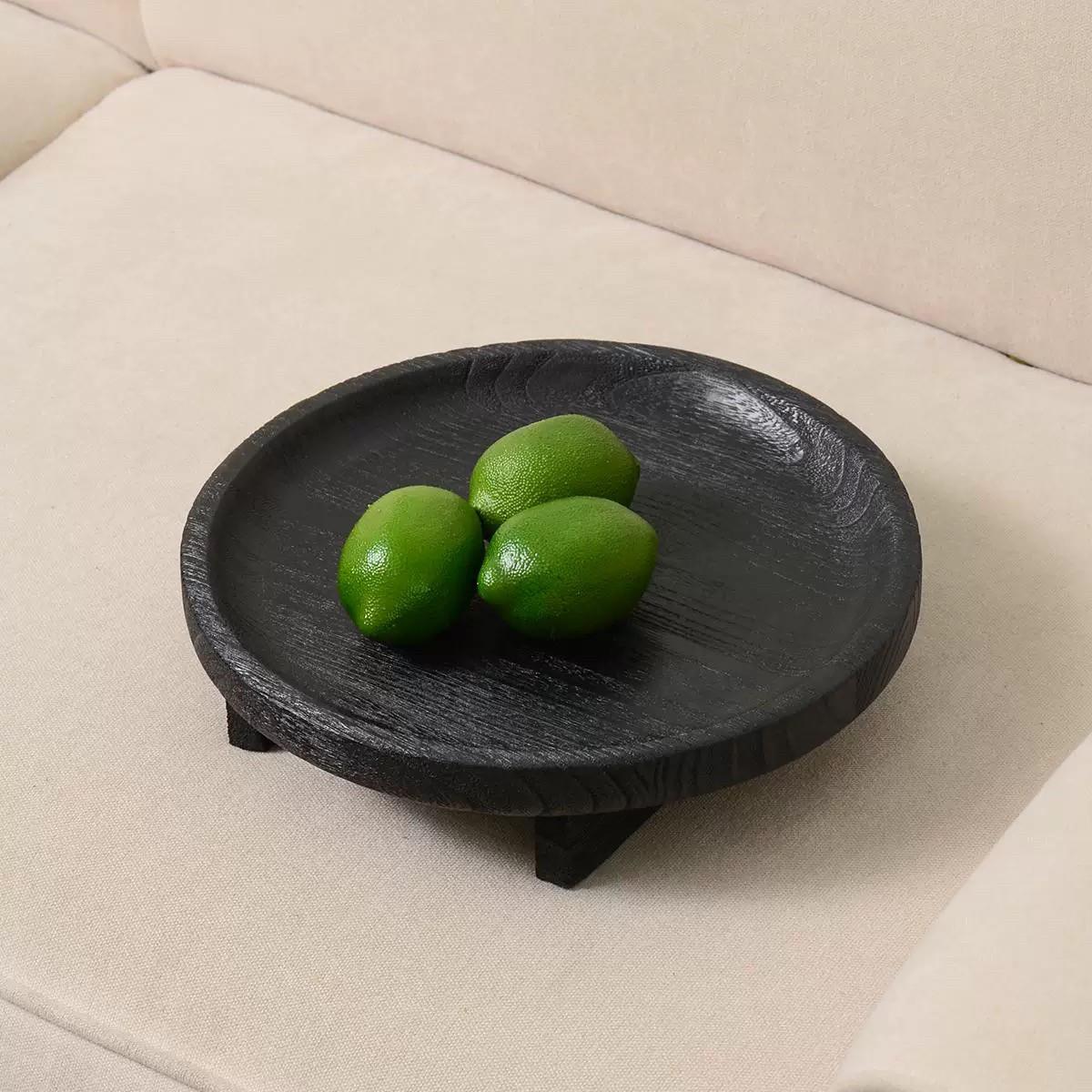 复古侘寂果盘家用客厅茶几柚木黑色圆形托盘实木小木盘木质烛台盘