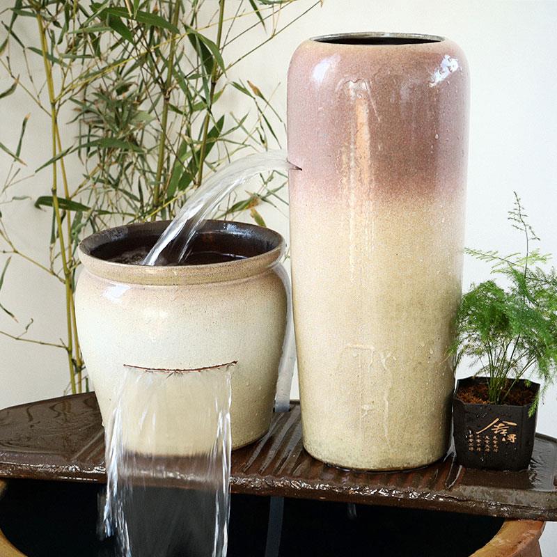 循环水流水摆件鱼缸古法生态瀑布造景全套陶瓷陶罐室内养鱼过滤器