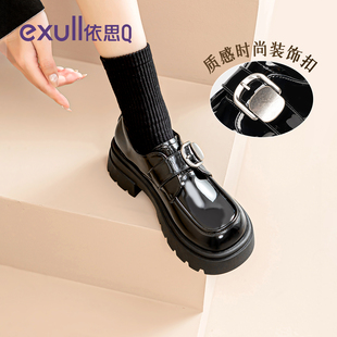 依思q英伦风厚底小皮鞋女2026新款黑色单鞋百搭配裙子jk乐福鞋子