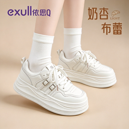 依思q秋季新款厚底增高小白鞋女