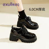 粗跟高跟黑色增高英伦风亮面小皮鞋 依思q厚底乐福鞋 女2026新款 子