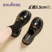 女2025新款 冬季 一脚蹬百搭女鞋 依思q乐福鞋 粗跟英伦风厚底小皮鞋