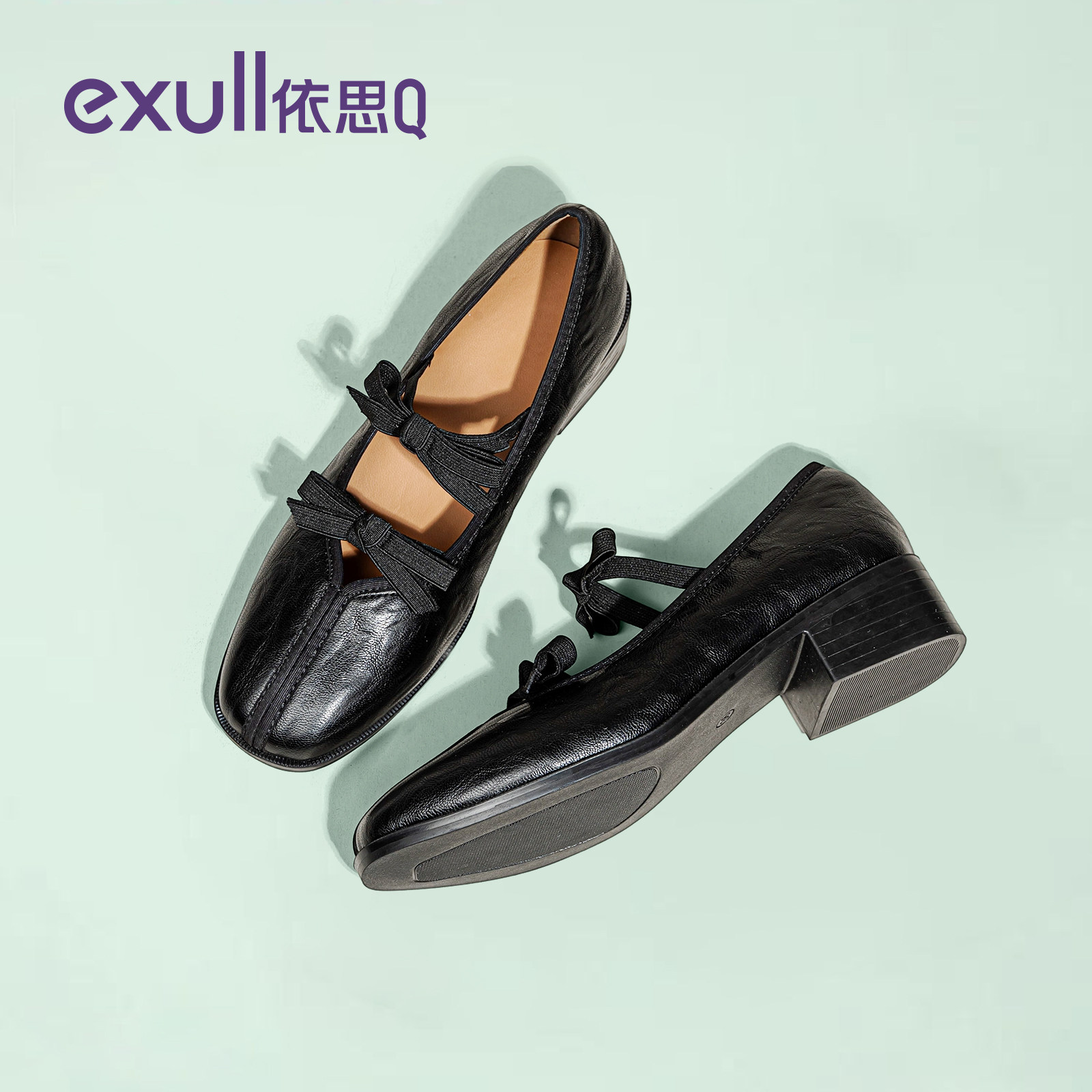 依思q复古蝴蝶结玛丽珍2026春季新款粗跟软底黑色小皮鞋浅口单鞋,女鞋,玛丽珍鞋,淘宝优惠券,粉丝福利购,淘宝优惠卷