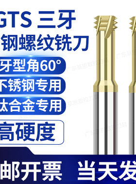 德国GTS高硬三牙螺纹铣刀单齿铣牙刀加长铣牙刀不锈钢钛合金专用