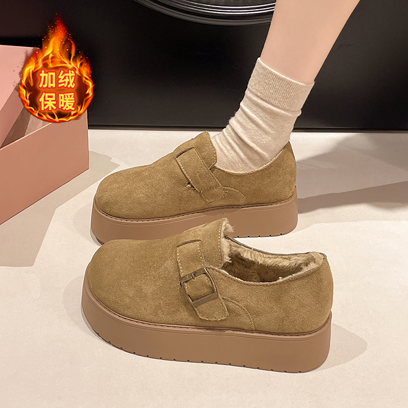 秋冬季厚底全包加绒勃肯鞋女2025加厚增高乐福鞋一脚蹬博肯1202n