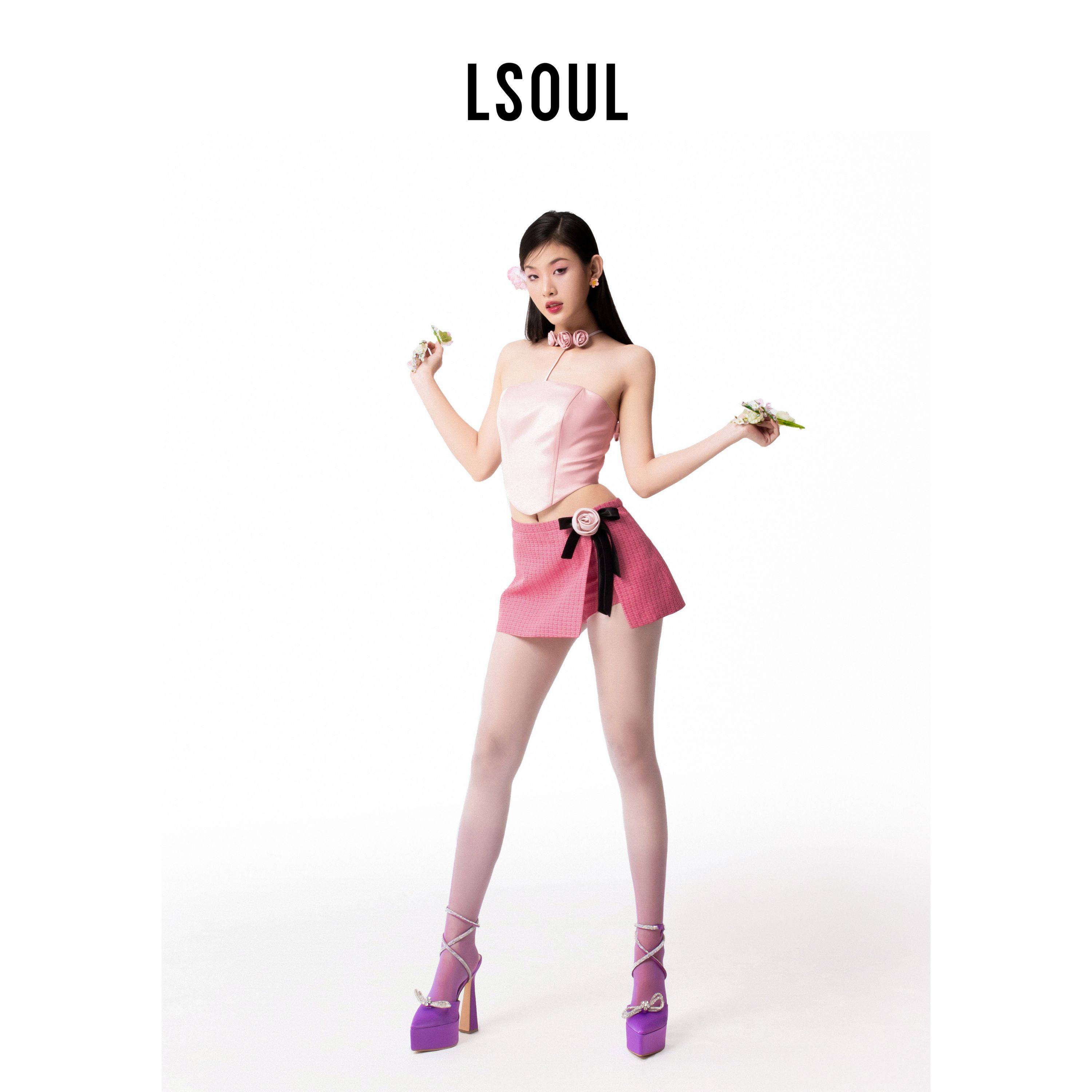 LSOUL【张元英同款】粉色元气辣妹风挂脖式抹胸玫瑰包臀短裙套装,女装/女士精品,连体衣/裤,淘宝优惠券,粉丝福利购,淘宝优惠卷