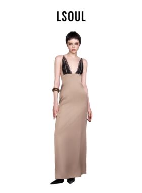 LSOUL 2025春季新款性感蕾丝拼接无袖吊带连衣裙收腰长裙气质穿搭