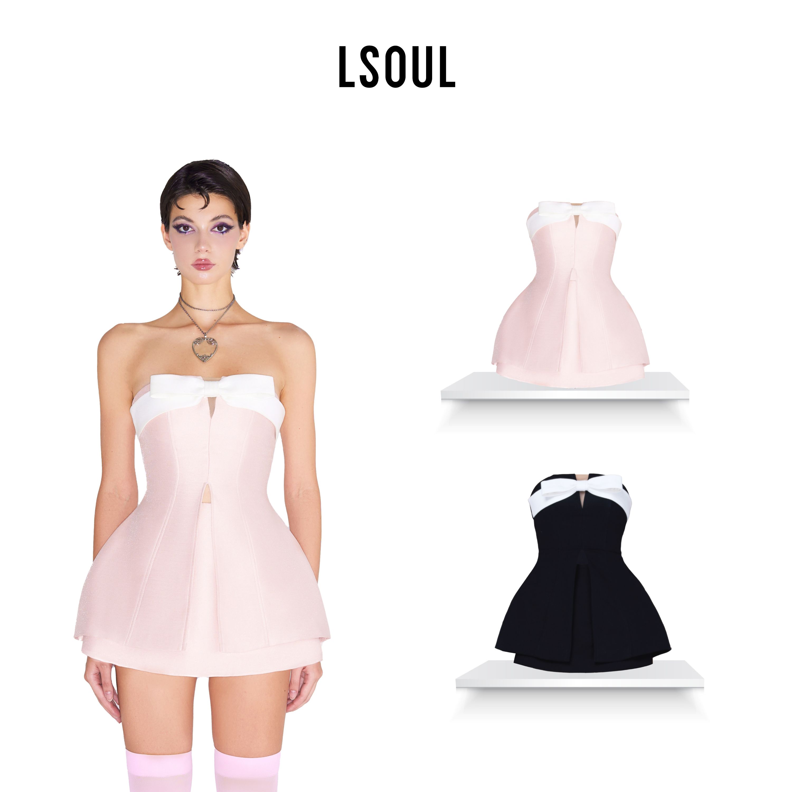 LSOUL粉红色抹胸蛋糕裙连衣裙 Asra Set