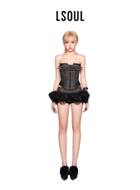 【赖美云同款】LSOUL 黑色抹胸短裤裙无袖低领短款裙裤收腰显瘦女