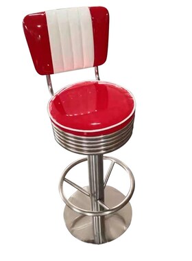 美国复古红色酒吧KTV吧台凳子前C台圆凳商用高脚椅子铁艺美甲店用
