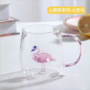 带把手立体造h型可爱水杯高硼硅透明玻璃单层杯家用牛奶果汁杯