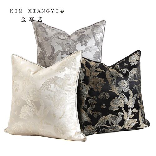 米色黑色银灰靠垫现代中式样板房客厅G沙发抱枕靠枕床头靠垫大定