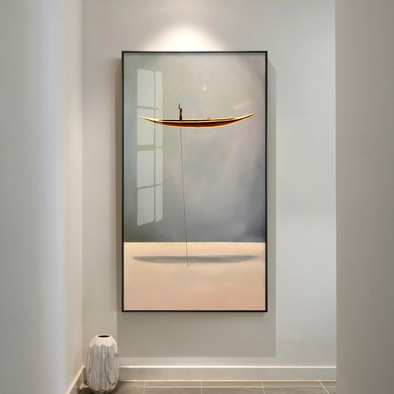 撑船人玄关装饰画过道抽象壁画大尺寸餐厅墙画样板房简约客厅挂画