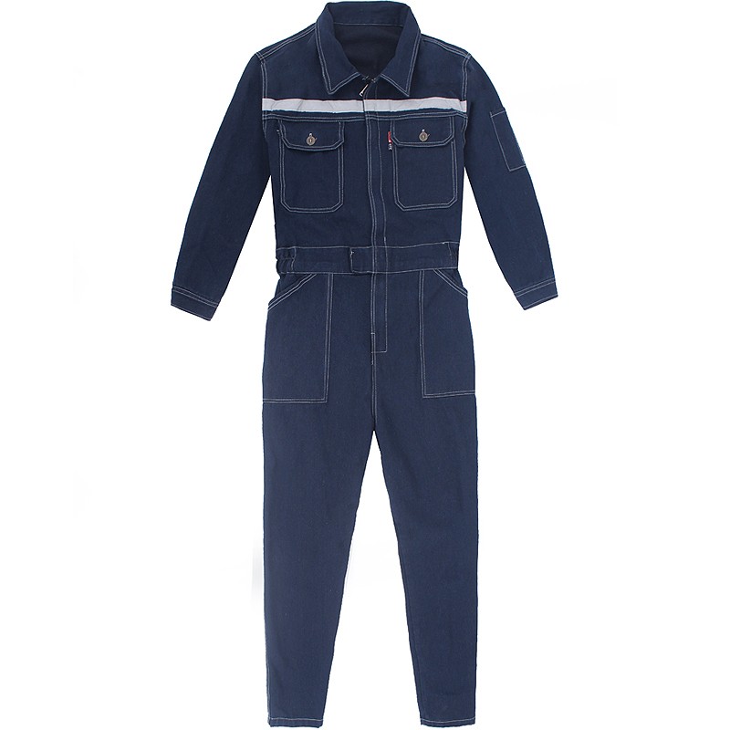 牛仔连体服带帽工作服男喷漆焊工防护装汽修搬运养殖透气耐脏秋冬