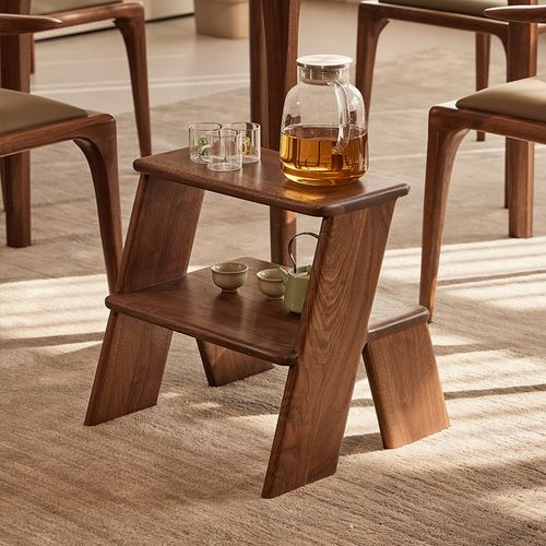 北美黑胡桃木梯凳多功能家用换鞋凳边几花架置物架脚踩小板梯凳子