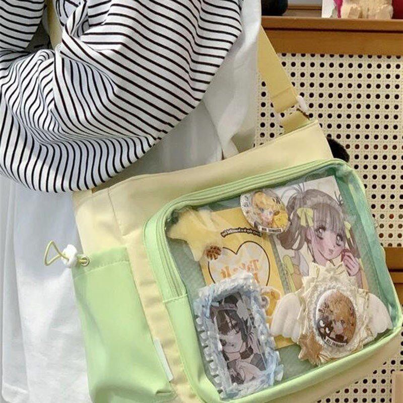 绿色痛包学生党斜挎m大容量绿 色 系包包送扎板单肩小挎包邮差包