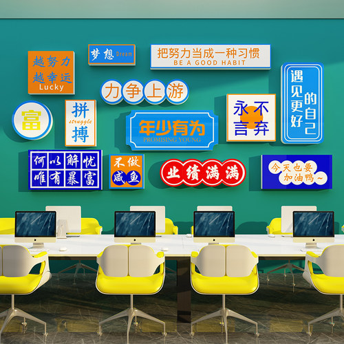 办公室墙面装饰布置激励志标语墙贴纸房产公司企业高级感文化团队