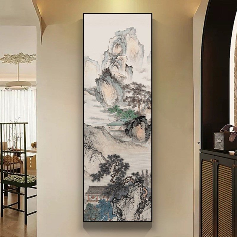 尺寸配电箱开关遮挡竖款竹子玄关长条装饰画电闸大新电表箱中式画