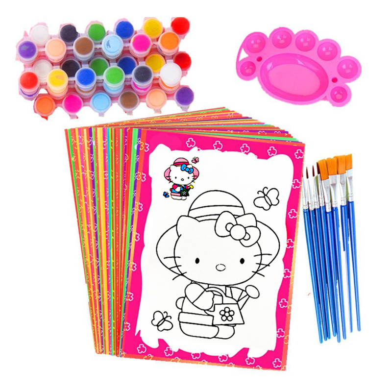 速发儿童画画套装涂色diy颜料水彩画填色涂鸦画水粉幼儿园彩绘画