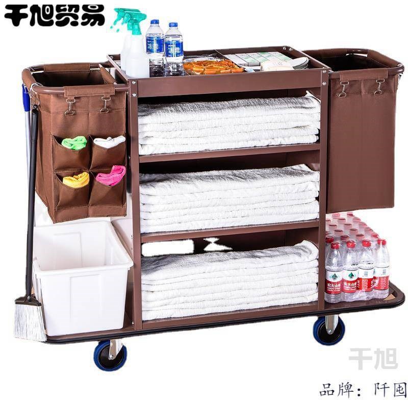 布草车客房服务车推拉收纳车清扫卫生清洁工具车清洁布小型不锈钢