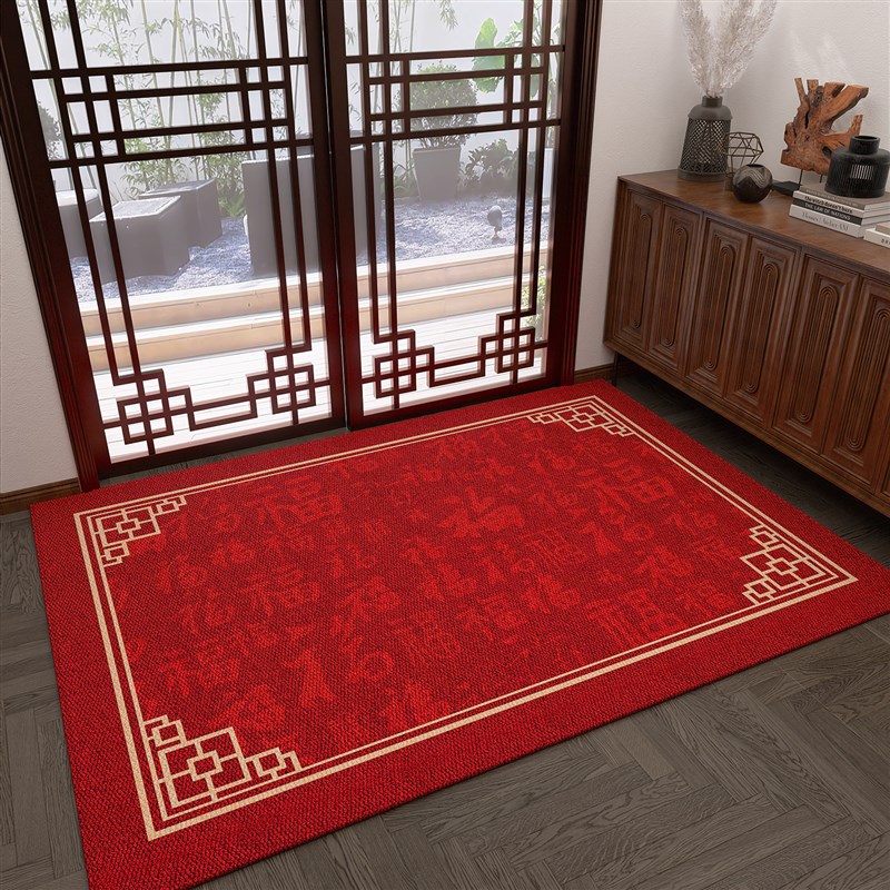 高级中式入户门地垫进门地毯门口高级感玄关脚垫客厅红色防滑踩脚