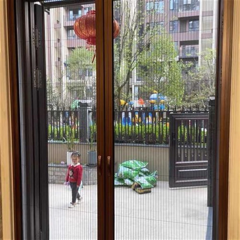 免打孔无轨纱门折叠无下轨防蚊大门铜门别墅入户门推拉纱门