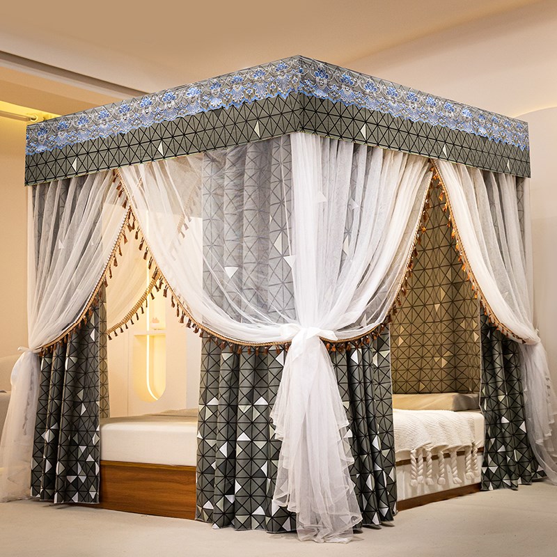 新款公主风宫廷式遮光落地家用蚊帐床幔床帘防蚊罩钢管支架加粗厚