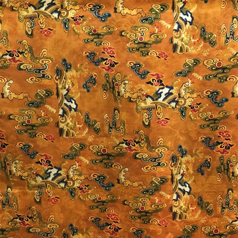 华传雨丝绸面料 祥云印花交织提花桑波缎新中式服装丝绸面料