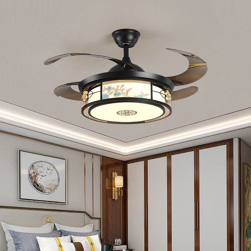 新中式风扇灯家用隐形吊扇灯餐厅客厅吊灯吊扇一体带灯中国风