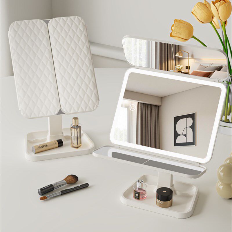 led化妆镜三折叠镜子可升降调B节桌面台式带灯宿舍补光美妆梳妆镜