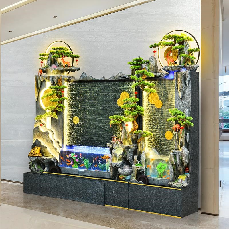 新品水幕墙鱼缸流水屏风隔断客厅假山摆件循环水喷泉阳台庭院鱼池