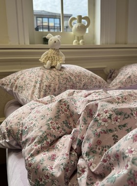 ins田园紫色碎花棉加绒四件套A面纯棉B面宝宝绒1.5m1.8保暖加厚冬