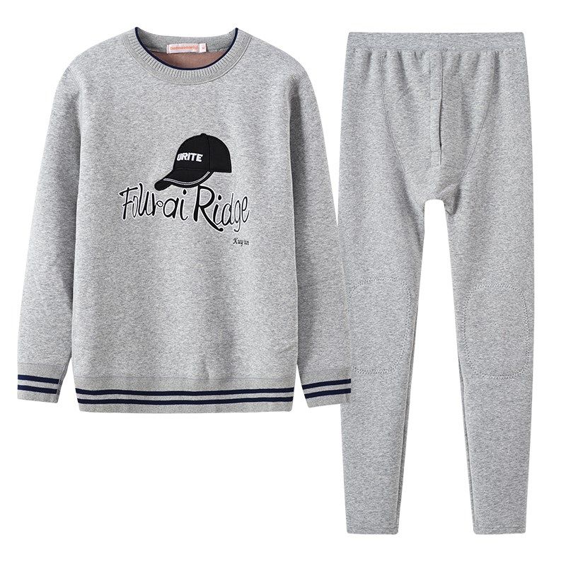 青少年保暖内衣男大童加绒加厚中学生秋衣秋裤套装纯棉保暖衣冬季