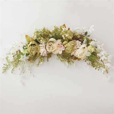 人造花绢花牡丹门楣花镜前花卧室墙饰婚礼拱花花环西餐桌花假花
