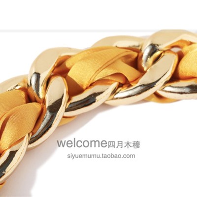 2.7CM切边粉色纯色丝带铝链浅金金属包带提手包包链条配件带包带