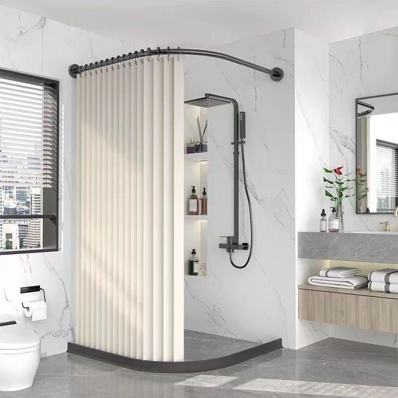 卫生间磁吸弧形折叠浴帘套装免打孔浴帘布防水防霉加厚浴室隔断帘