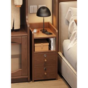 带锁实木床头柜小型储物收纳柜卧室25cm床边极窄夹缝小柜子置物架