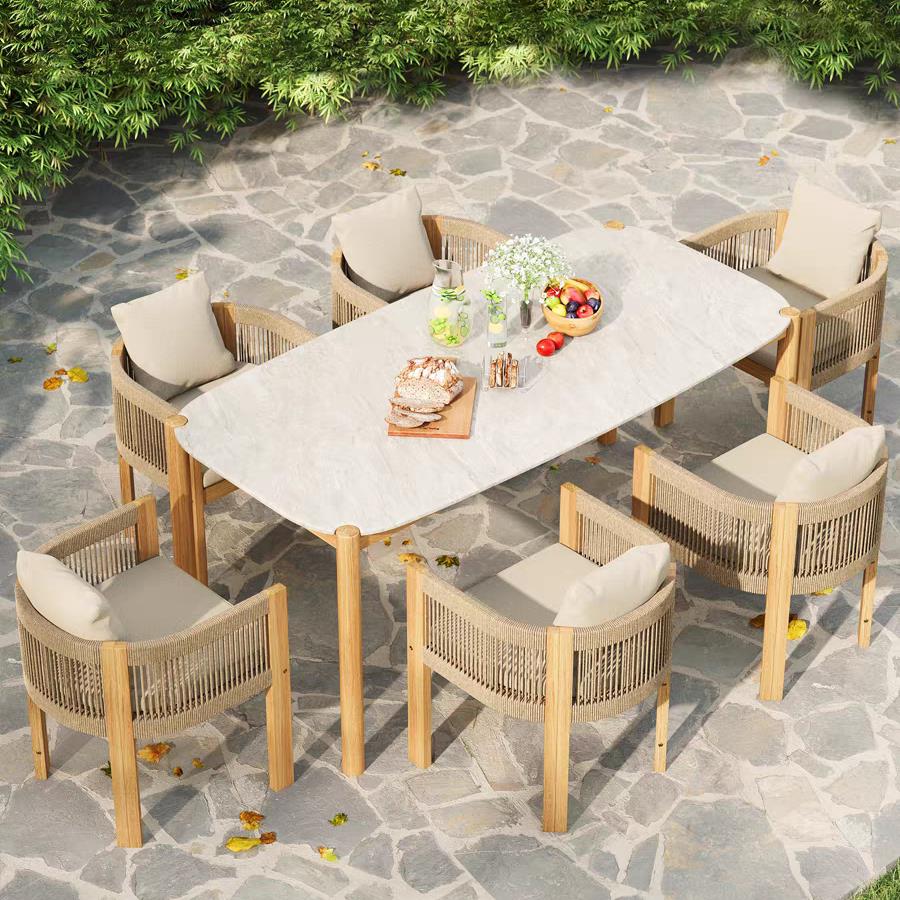 户外柚木庭院桌椅别墅花园露天阳台休闲组合实木防水防晒长台家具