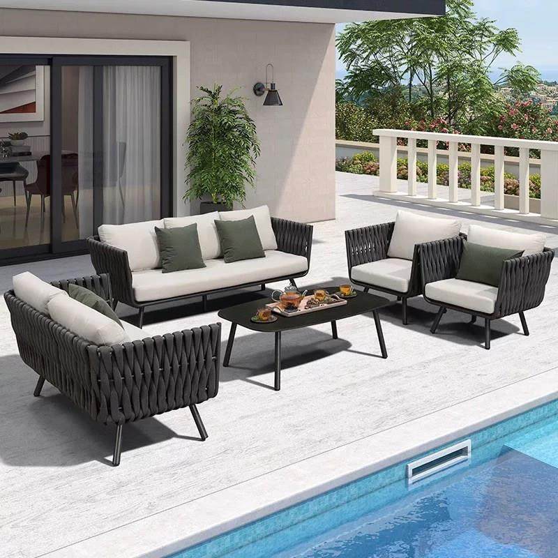 户外沙发奥利芬绳编铝合金岩板庭院花园阳台防水防晒藤编露天组合,住宅家具,户外沙发,淘宝优惠券,粉丝福利购,淘宝优惠卷