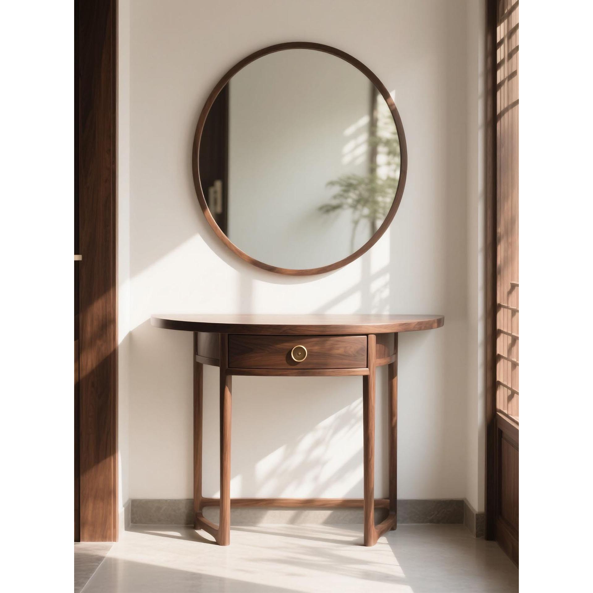 新中式北美黑胡桃木玄关桌宋式美学极简条案入户靠墙实木半圆供桌