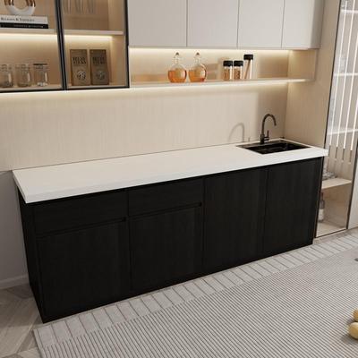 定制水池柜一体公司大理石水吧台办公室实木茶水边柜黑色吧台桌